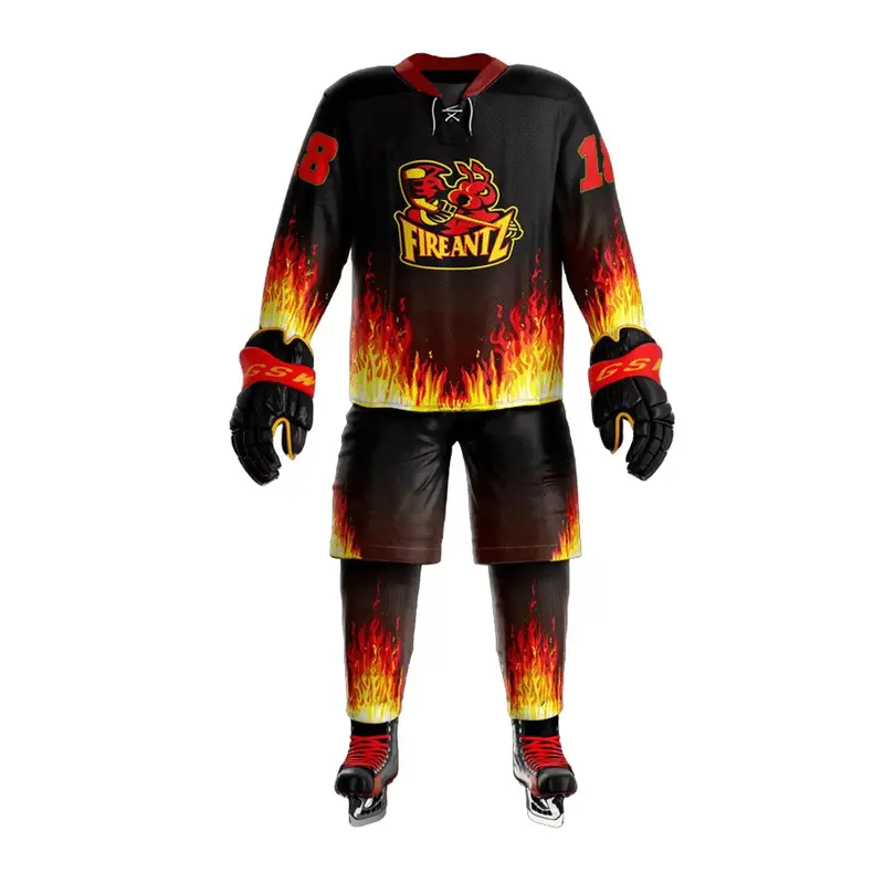 fire sublimation custom ice hockey uniform white background