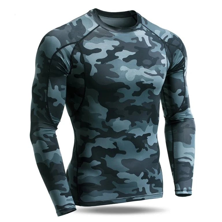Long-sleeve camo rash guard shirt